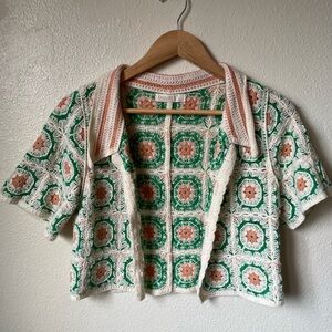 Green and Cream Crochet Top